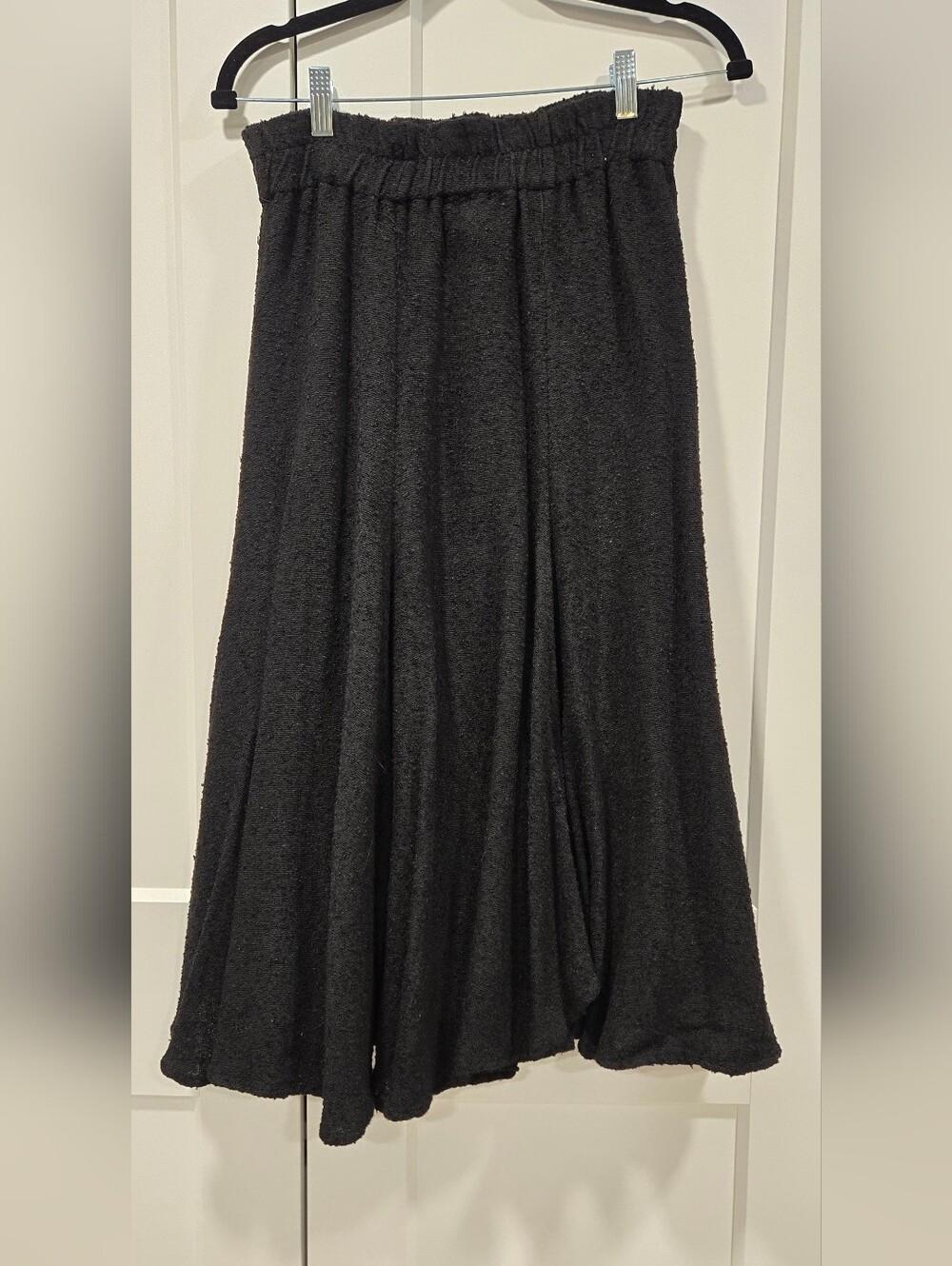 Vintage Maria Rodriguez Black Textured Women's Casual Elastic Waist Midi Skirt